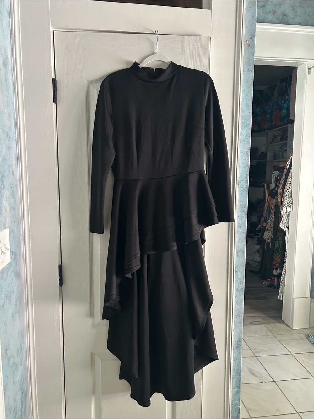 Black Long Sleeve Layered Asymmetrical Dress